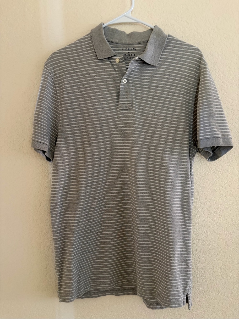J. Crew Men's Gray and White Striped Polo